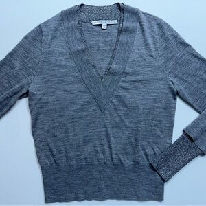 Veronica Beard Tatiana Merino Wool Blend V-Neck Pullover Sweater Womens XS Gray
